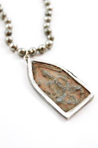 Long Faceted Pyrite Necklace with Large Reversible Buddha Charm -The Buddha Collection- NL-PY-BB