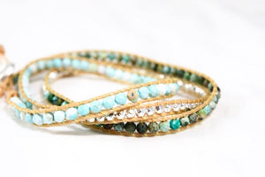 Artemis - Turquoise and Silver Nugget Vegan Three Wrap