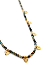 Load image into Gallery viewer, Nine Mini Heart Charms on Short Faceted African Turquoise Necklace -French Flair Collection- N2-2238
