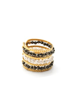 Load image into Gallery viewer, Pyrite + Pearl Triple Row Ring -French Flair Collection-