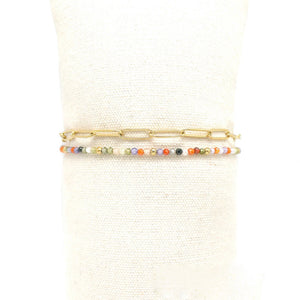 Double Strand Semi Precious Stone Chain Bracelet -French Flair Collection- B1-2046