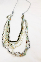 Load image into Gallery viewer, Mother of Pearl Mix Hand Knotted Long Necklace on Genuine Leather -Layers Collection- NLL-Crisp