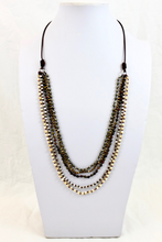 Load image into Gallery viewer, Stone and Metal Hand Knotted Long Necklace on Genuine Leather -Layers Collection- NLL-Curry