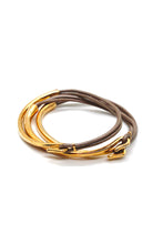 Load image into Gallery viewer, Taupe Leather + 24K Gold Plate Bangle Bracelet
