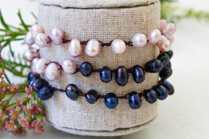 Hand Knotted Convertible Crochet Bracelet, Necklace, or Headband, Freshwater Pearl Mix - WR-022