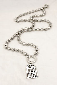 Convertible Short or Long Silver Ball Chain with Bird Cage -The Classics Collection- N2-885