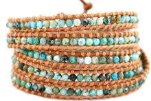 Load image into Gallery viewer, Amazon - Small Faceted African Turquoise Genuine Leather Wrap Bracelet
