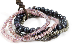 Semi Precious Stone and Freshwater Pearl Mix Luxury Stack Bracelet - BL-Paloma