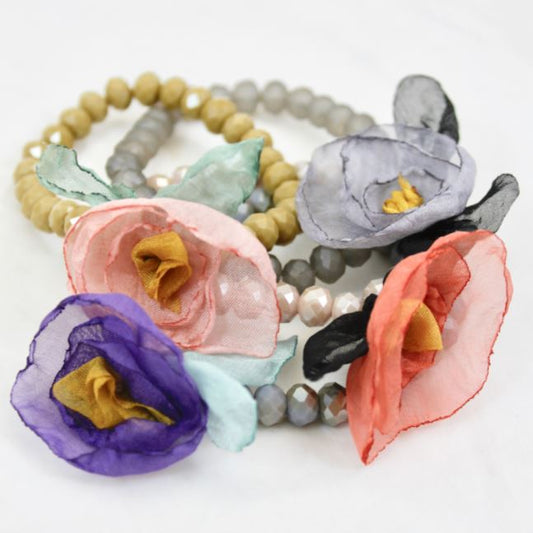 Crystal and Flower Stretch Bracelet -The Classics Collection- B1-968