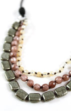 Load image into Gallery viewer, Quartz and Pyrite Hand Knotted Short Necklace on Genuine Leather -Layers Collection- N4-017
