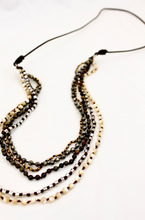Load image into Gallery viewer, Stone and Metal Hand Knotted Long Necklace on Genuine Leather -Layers Collection- NLL-Curry