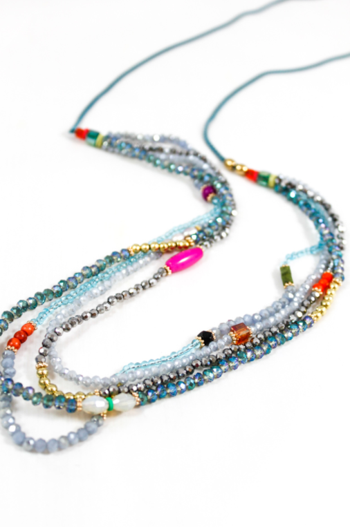 Delicate and Fun Stone and Crystal Layered Long Necklace -The Classics Collection- N2-590