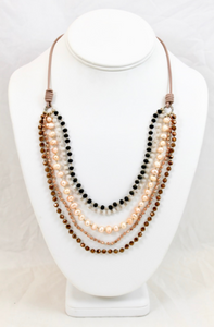 Freshwater Pearl Mix Hand Knotted Short Necklace on Genuine Leather -Layers Collection- NLS-Jicama