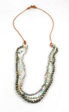 Load image into Gallery viewer, Crystals, Amazonite and Pyrite Hand Knotted Long Necklace on Genuine Leather -Layers Collection- N5-002