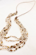 Load image into Gallery viewer, Semi Precious Stone and Crystal Mix Hand Knotted Long Necklace on Genuine Leather -Layers Collection- NLL-Darling