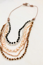 Load image into Gallery viewer, Freshwater Pearl Mix Hand Knotted Short Necklace on Genuine Leather -Layers Collection- NLS-Jicama
