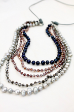 Load image into Gallery viewer, Freshwater Pearl Mix Hand Knotted Long Necklace on Genuine Leather -Layers Collection- NLL-Dazzle