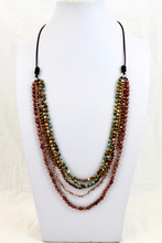 Load image into Gallery viewer, Quartz, Jasper, African Turquoise Mix Hand Knotted Long Necklace on Genuine Leather -Layers Collection- NLL-Dirt
