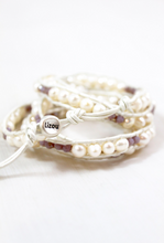 Load image into Gallery viewer, Korra - Freshwater Pearls and Hearts Leather Wrap Bracelet