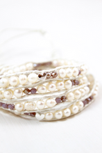 Load image into Gallery viewer, Korra - Freshwater Pearls and Hearts Leather Wrap Bracelet
