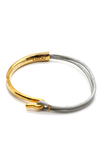 Load image into Gallery viewer, Silver Leather + 24K Gold Plate Bangle Bracelet
