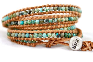 Amazon - Small Faceted African Turquoise Genuine Leather Wrap Bracelet