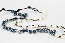 Load image into Gallery viewer, Hand Knotted Convertible Crochet Bracelet, Necklace, or Headband, Mother of Pearl and Crystals - WR-057