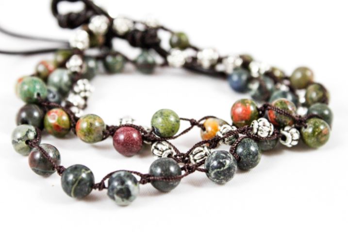 Hand Knotted Convertible Crochet Bracelet, Necklace, or Headband, Semi Precious Stone Mix - WR-061