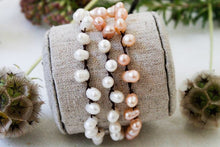 Load image into Gallery viewer, Hand Knotted Convertible Crochet Bracelet, Necklace, or Headband, Freshwater Pearls Mix - WR-027
