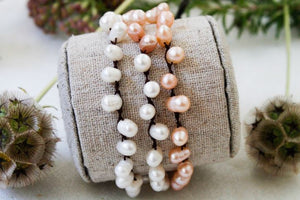Hand Knotted Convertible Crochet Bracelet, Necklace, or Headband, Freshwater Pearls Mix - WR-027