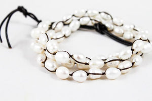 Hand Knotted Convertible Crochet Bracelet, Necklace, or Headband, Freshwater Pearls - WR-063
