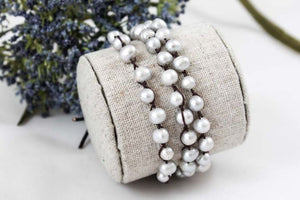 Hand Knotted Convertible Crochet Bracelet, Necklace, or Headband, Freshwater Pearls - WR-031