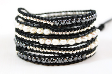Load image into Gallery viewer, Granite - Freshwater Pearl and Gunmetal Leather Wrap Bracelet