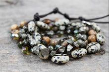 Load image into Gallery viewer, Hand Knotted Convertible Crochet Bracelet or Necklace, Crystals and Stones Mix - WR-105
