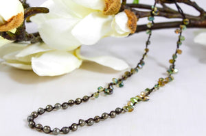 Hand Knotted Convertible Crochet Bracelet, Necklace, or Headband, Pyrite and Crystals - WR-094
