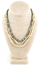 Load image into Gallery viewer, African Turquoise, Mother of Pearl and Quartz Hand Knotted Long Necklace on Genuine Leather -Layers Collection- N5-004