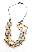 Load image into Gallery viewer, Pastel Drop Crystals Hand Knotted Long Necklace on Genuine Leather -Layers Collection- N5-003