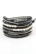 Load image into Gallery viewer, Granite - Freshwater Pearl and Gunmetal Leather Wrap Bracelet