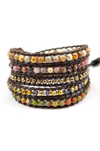 Syrup - Stone and Crystal Mix Leather Wrap Bracelet