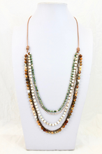 Load image into Gallery viewer, Semi Precious Stone and Sterling Plate Hand Knotted Long Necklace on Genuine Leather -Layers Collection- NLL-Alpine