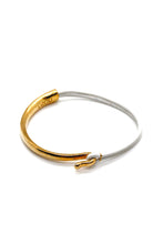 Load image into Gallery viewer, White Leather + 24K Gold Plate Bangle Bracelet
