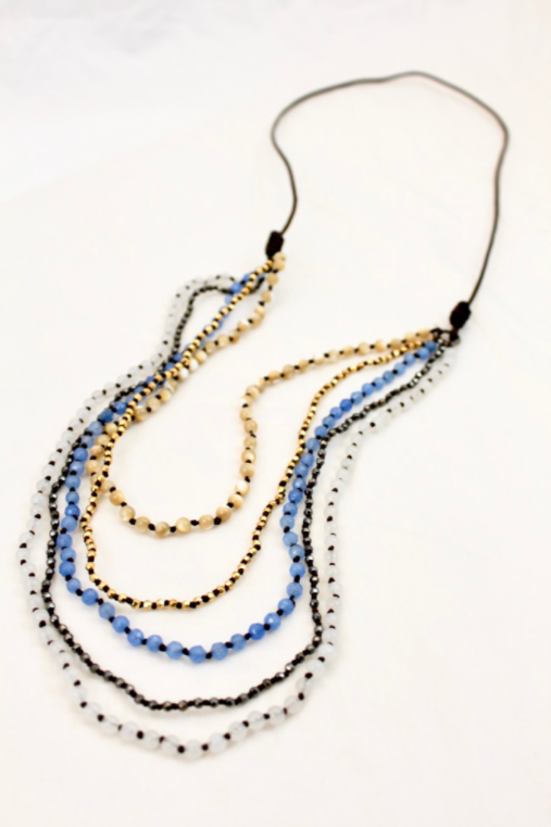 Mother of Pearl and More Hand Knotted Long Necklace on Genuine Leather -Layers Collection- NLL-Foam