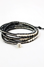 Load image into Gallery viewer, Granite - Freshwater Pearl and Gunmetal Leather Wrap Bracelet