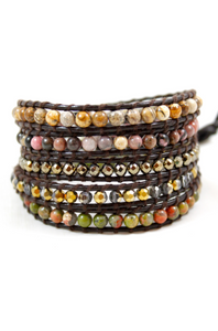 Syrup - Stone and Crystal Mix Leather Wrap Bracelet