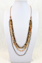 Load image into Gallery viewer, Semi Precious Stone and Metal Mini Nugget Hand Knotted Long Necklace on Genuine Leather -Layers Collection- NLL-Autumn