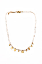 Load image into Gallery viewer, Mini Gold Charm Discs on Freshwater Pearl Short Necklace -French Flair Collection- N2-2096