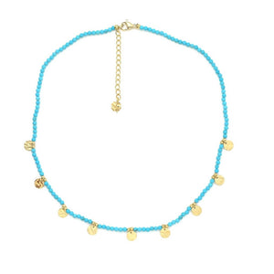 Nine Gold Charm Turquoise Short Necklace -French Flair Collection- N2-2192