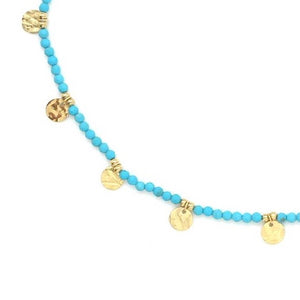 Nine Gold Charm Turquoise Short Necklace -French Flair Collection- N2-2192