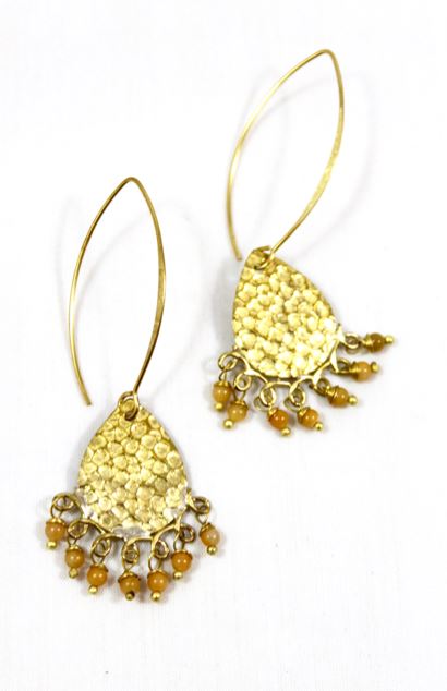 Semi Precious Stone Brass Dangle Earrings - E024-Y