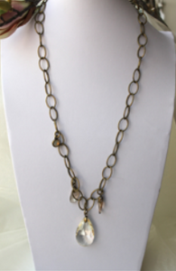 Crystal Drop Pendant on Gold Chain Necklace -The Classics Collection- N2-366
